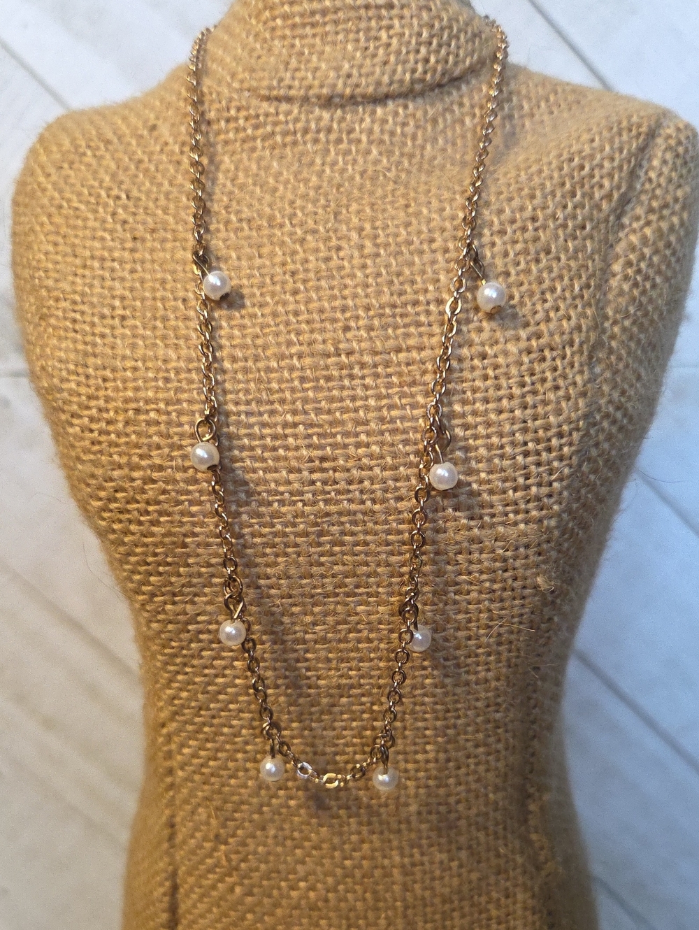 Faux Pearl and Gold Chain Choker Necklace